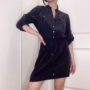 Button Down Mid-Sleeve Dress with Waist Ties